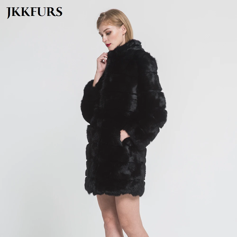 JKKFURS женская шуба из натурального кроличьего меха Модная стильная зимняя теплая