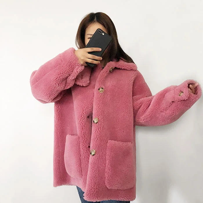 WSYORE Female Lamb Fur Coat New Autumn and Winter Women Loose Fur Jacket Outwear Thick Long Sleeve Fur Coats NS1313