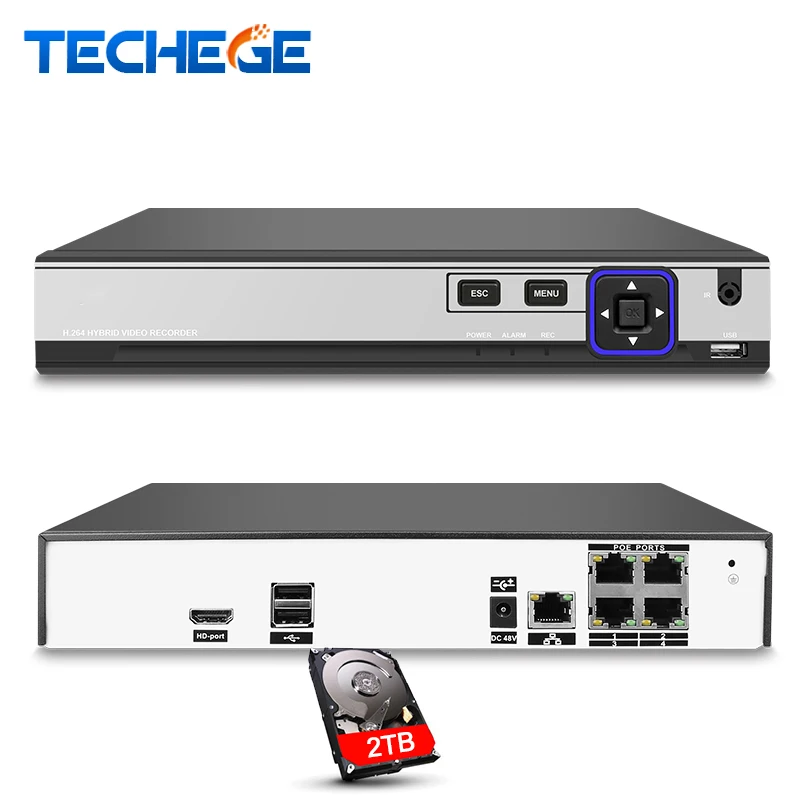 Techege 4Ch PoE NVR Max 4 К 4CH 5MP 4MP видеонаблюдения IEE802.3af 48 В HI3798M для h.265 H.264 IP Камера ONVIF P2P|cctv