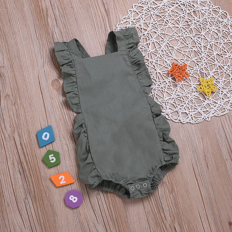 

Newborn Baby Girl Ruffled Solid Color Sleeveless Backless Romper Jumpsuit Outfit Sunsuit