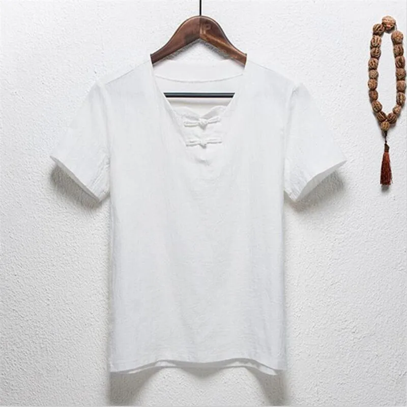 Мужская рубашка из хлопка и льна с коротким рукавом в китайском стиле|shirt classic|kung fu