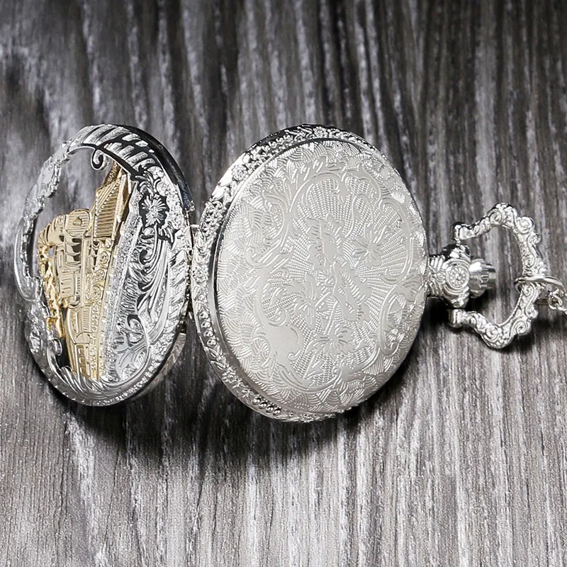 Винтажные серебряные часы с очаровательным шлейфом Резные кварцевые карманные в