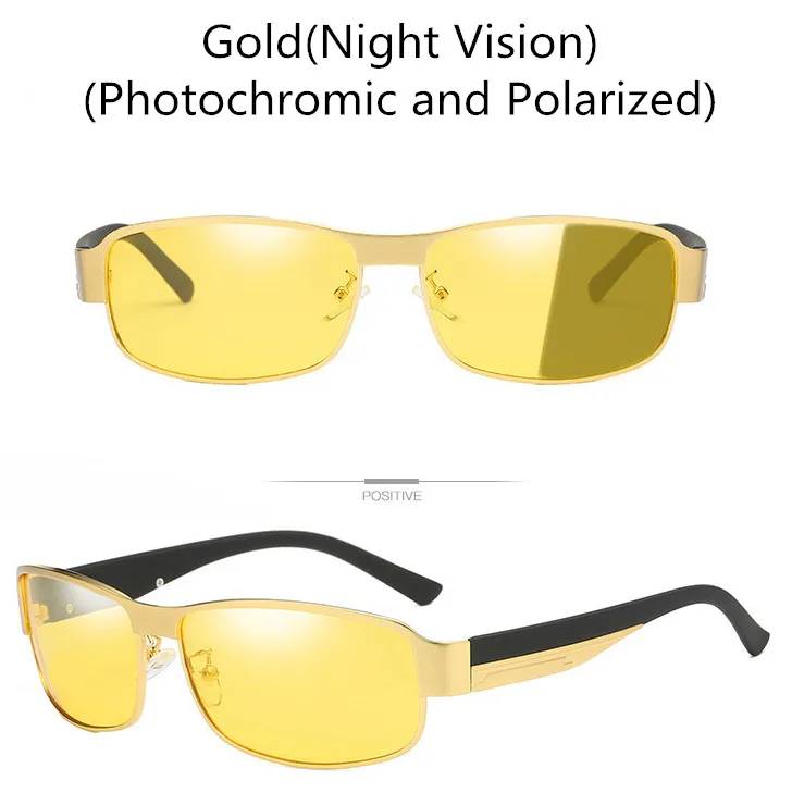 Gold(Night Vision) Квадратные фотохромные линзы поляризованные мужские солнцезащитные очки для вождения день и ночь, мужские антибликовые металлические солнцезащитные очки с Чехол S158 - Цвет оправы: Gold(Night Vision)