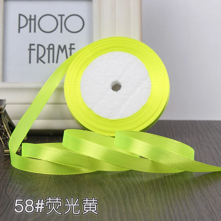 Fluorescent yellow Горячая распродажа 10 мм односторонняя Свадебная атласная лента DIY Украшение подарок рождественские ленты вечерние декоративные ленты длиной 22 метра - Цвет: Fluorescent yellow