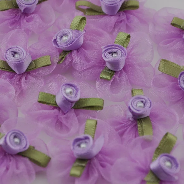 Purple 20 шт U палочки лента с цветком из органзы W/жемчуг Свадьба/Шитье/Аппликации много B37 - Цвет: Purple