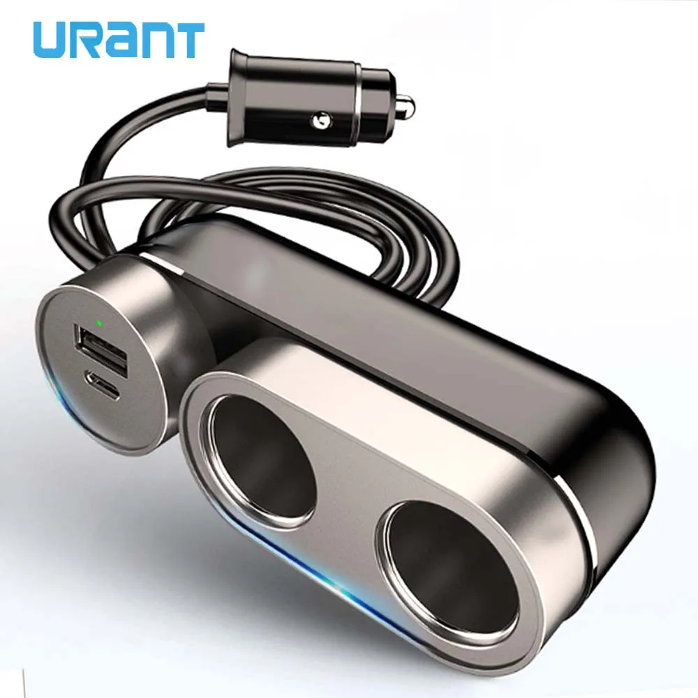 Автомобильное зарядное устройство URANT 100 Вт с двумя USB разъемами и разветвителем