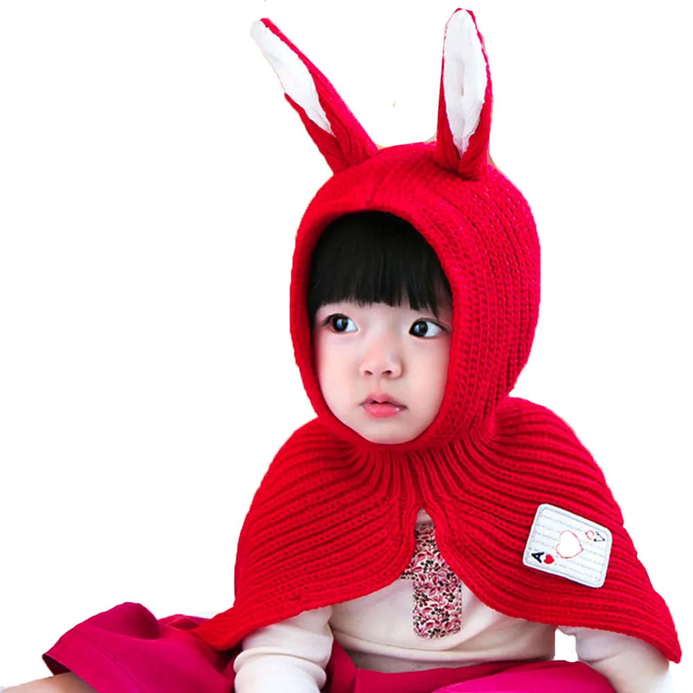 Baby Pompon Winter Hat Cute Rabbit Ears Kids Hats Keep Warm Set Scarf Shawl cap | Детская одежда и обувь