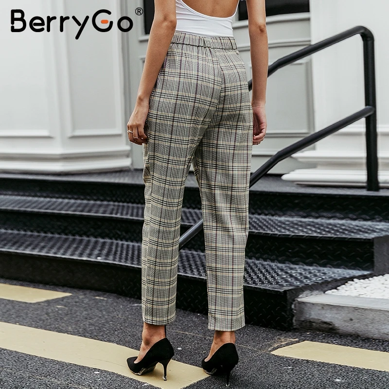 Женский клетчатый Блейзер BerryGo Элегантные повседневные брюки с высокой талией