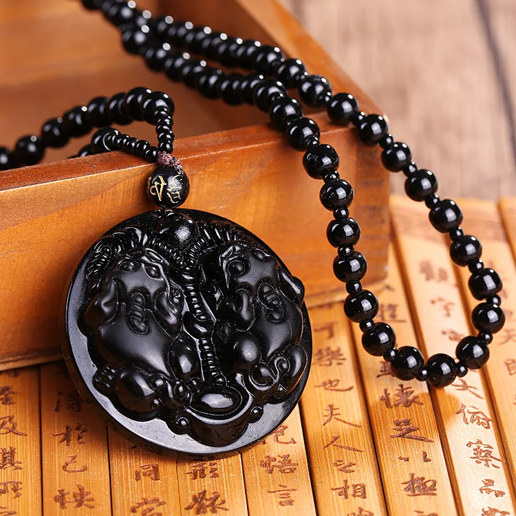 Уникальный черный Обсидиан Резной Будда счастливый амулет кулон ожерелье для