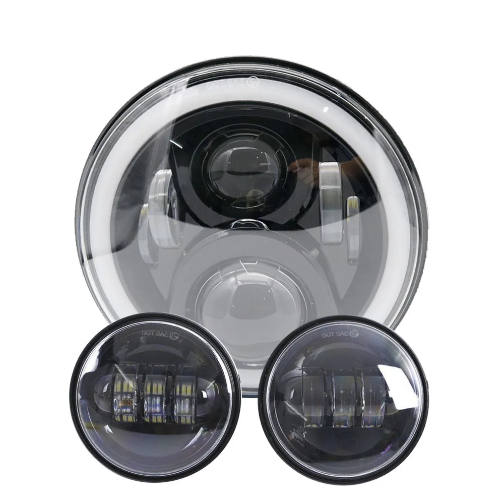 Black set Для мотоцикла Harley " светодиодный моторная Фара 4,5" Вспомогательные фары ближнего света подходит для Harley Road King Touring - Цвет: Black set