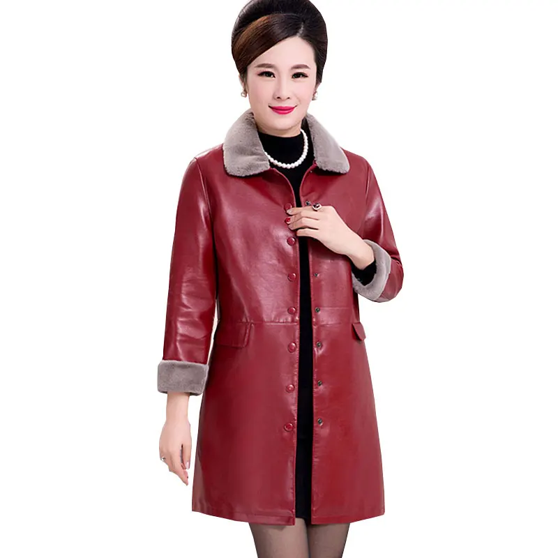 5XL Ukraine Middle-aged Winter Plus size Women Cotton Leather Coat Parka 2017 New Plus Velvet Female Jacket manteau femme hiver