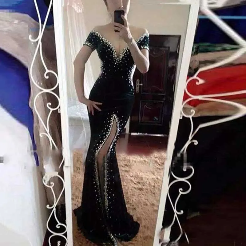 Соблазнительные Выпускные платья-русалки с V-образным вырезом Длинные Черные
