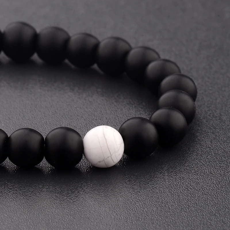 Amader Charm браслет для пары Classic натуральный камень белый и черный инь янь из бисера
