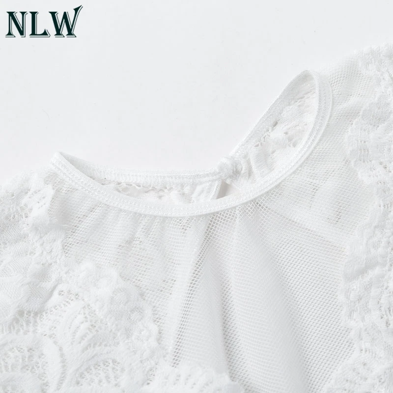 NLW Feminino Клубные мини платья с вырезами Прозрачное Кружевное белое платье женское
