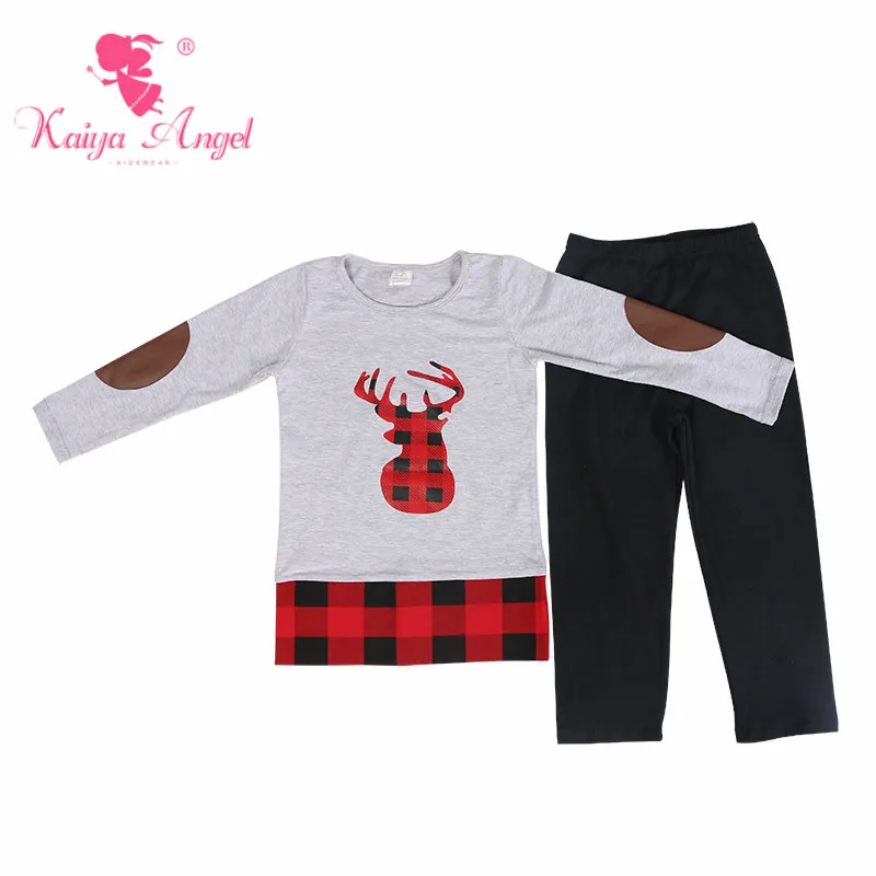 

Kaiya Angel 2018 Christmas Children Red and Black Plaid Deer Toddler Girl Boutique Kids Clothing Fall Winter Boutique Outfits