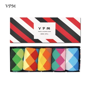 Носки мужские из чесаного хлопка, VPM, 2018, цветные, деловые, в коробке носки, подарок на Рождество (5 парлот)