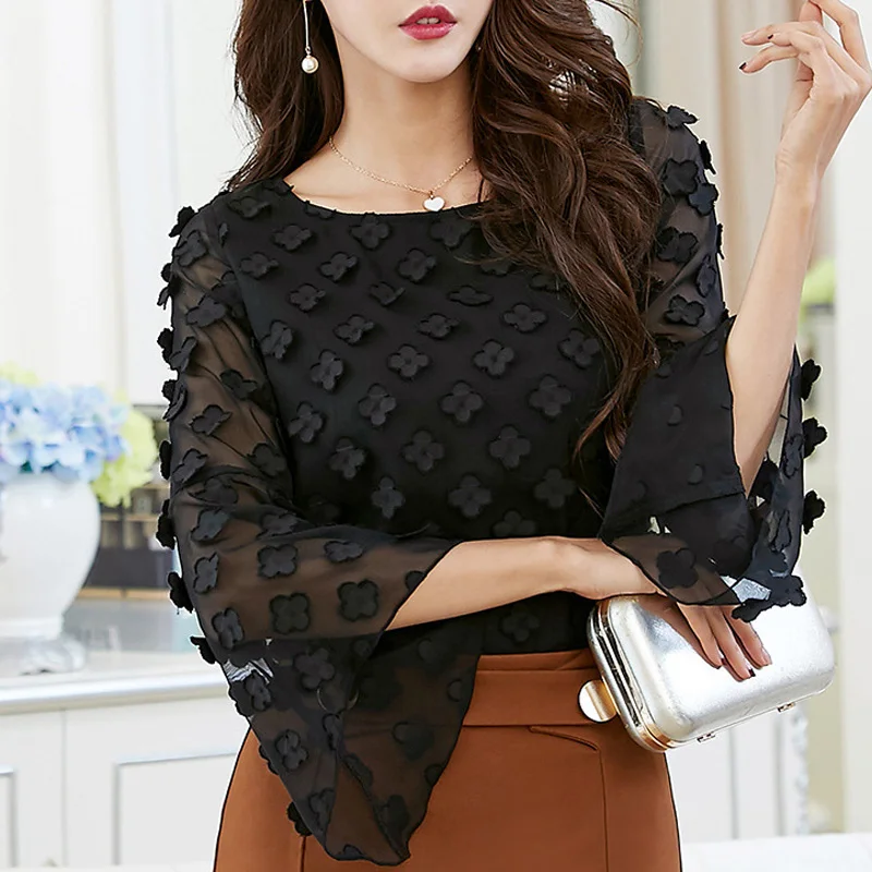 Женская шифоновая блузка с вышивкой размер S-2XL модная одежда для девочек