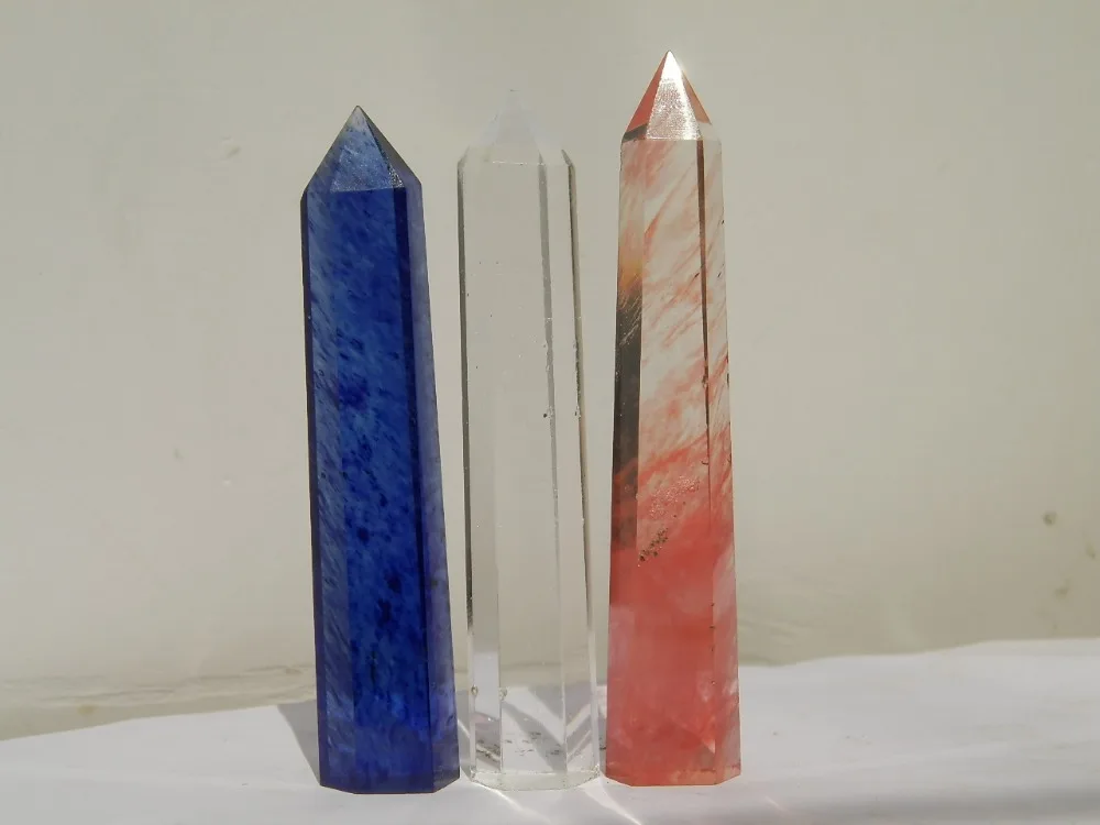 

3 White, red blue SMELT QUARTZ CRYSTAL WAND POINT HEALING