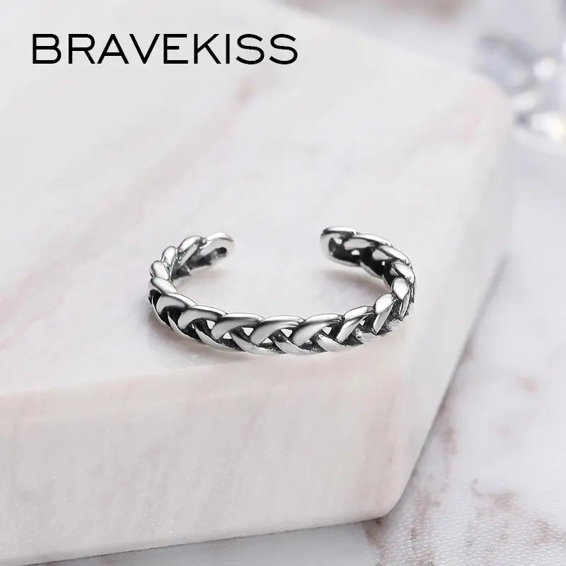 BRAVEKISS винтажные открытые плетеные витые кольца из стерлингового серебра 925 пробы