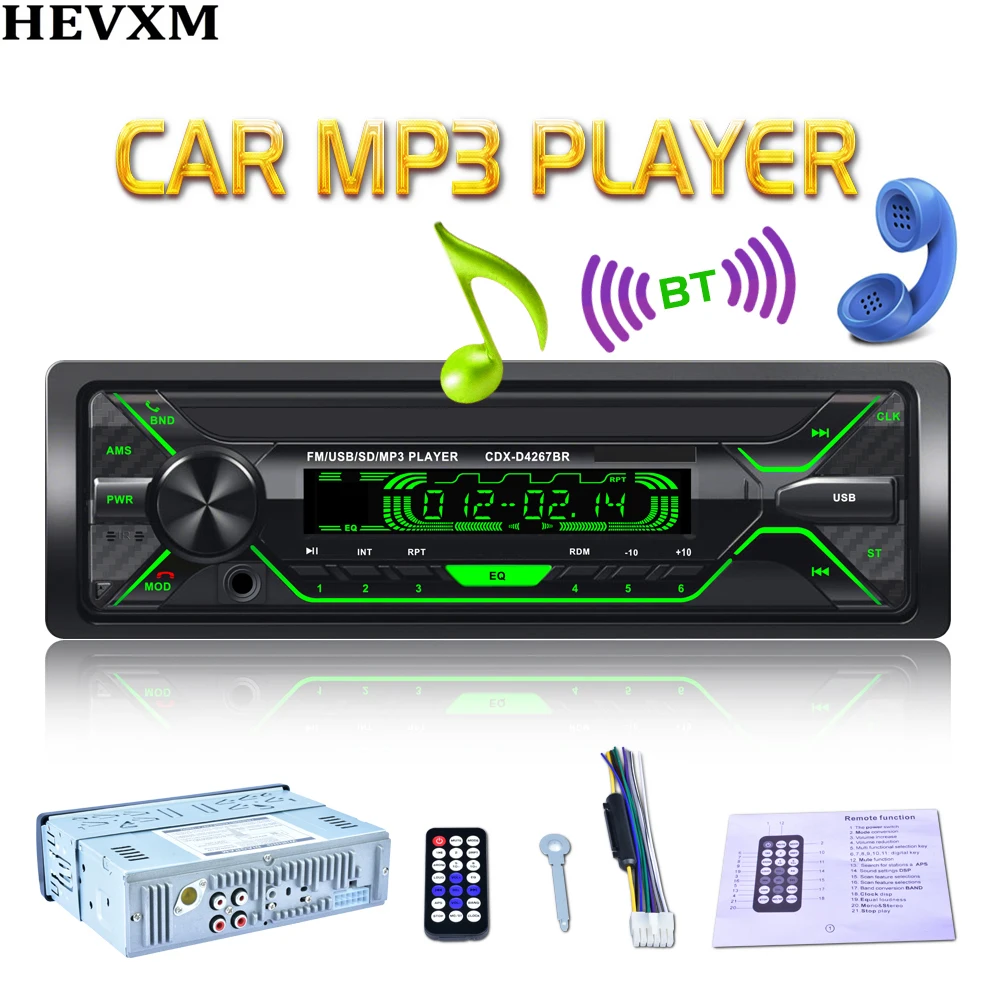 HEVXM съемный автомобильный радиоприемник 12 в Bluetooth 1 din стерео плеер AUX IN MP3 FM/USB/Радио