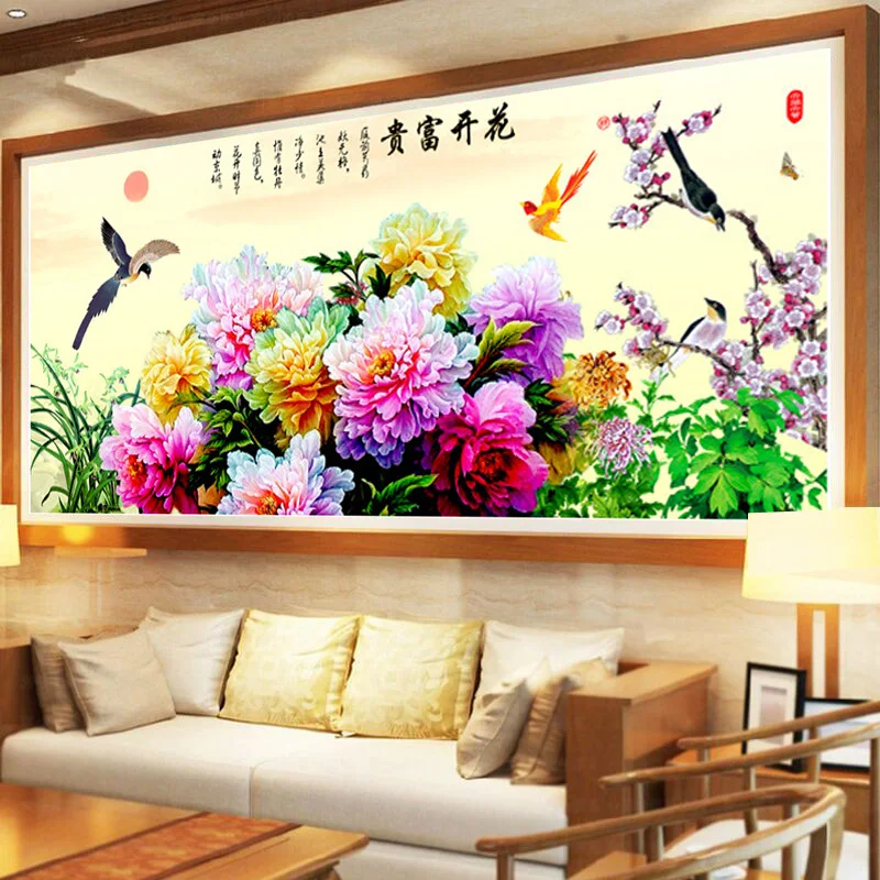 Рукоделие вышивка крестиком сделай сам с цветущими цветами и павлином