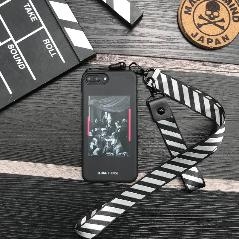 Розово-красный Горячая Распродажа, чехол в полоску для iphone 6 S 7 7plus 8 8plus X 10 XR XS MAX, Белый Классический чехол для телефона с рисунком и ремешком - Цвет: Розово-красный
