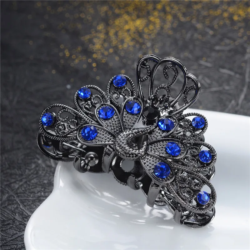 

Ladies Large Hair Claw Clamps Hair Clip Peacock Claws Clamps Accessories Retro Girl Multicolor Crystal Resin Hairpin Jewelry