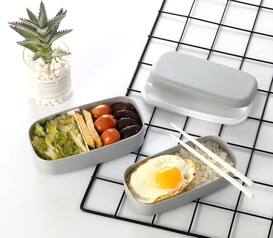 ONEUP Microwavable 2 слоя Ланч-бокс с отделениями герметичный Bento box изолированный пищевой контейнер с палочками для еды