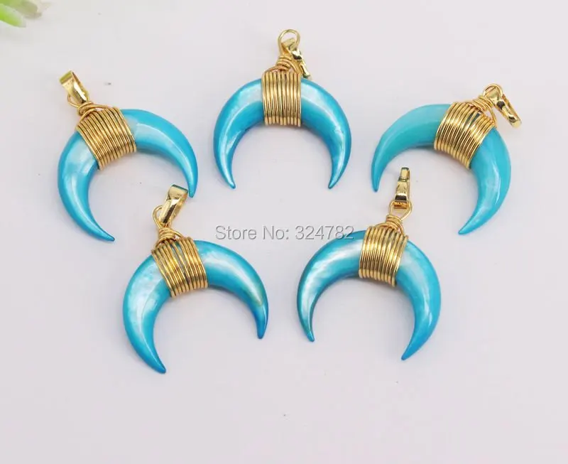 5 шт маленький размер оболочки кулон с дизайном полумесяц в синем цвете золотой