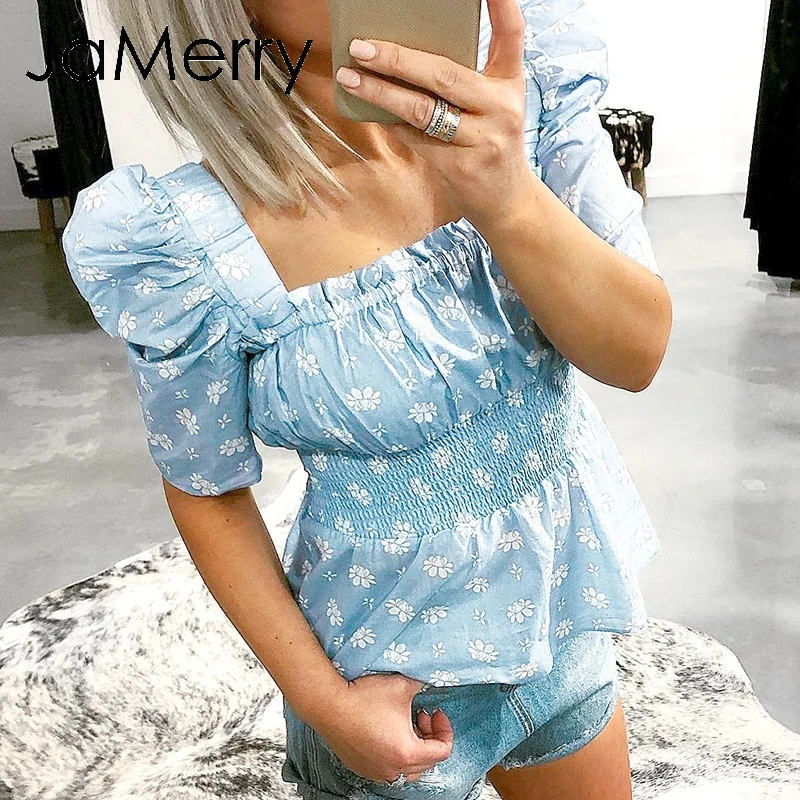 JaMerry/Винтажные Женские топы с цветочным принтом женские летние высокой талией и