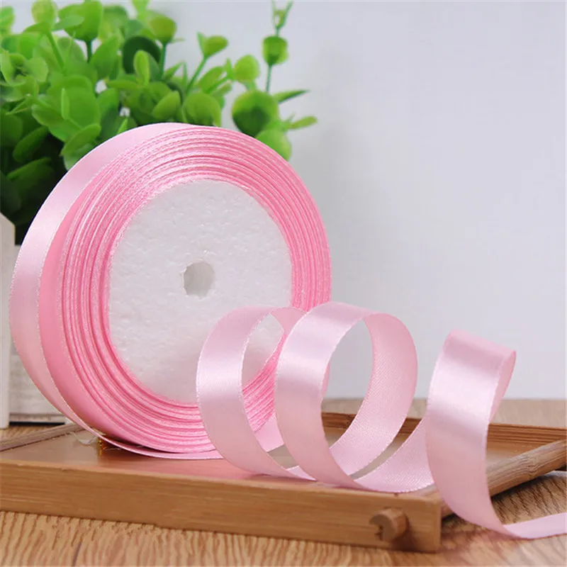 light pink 25 ярдов/рулон атласных лент подарочная упаковка Рождество украшения ленты DIY лук ленты для поделок упаковка поставки(15 мм - Цвет: light pink