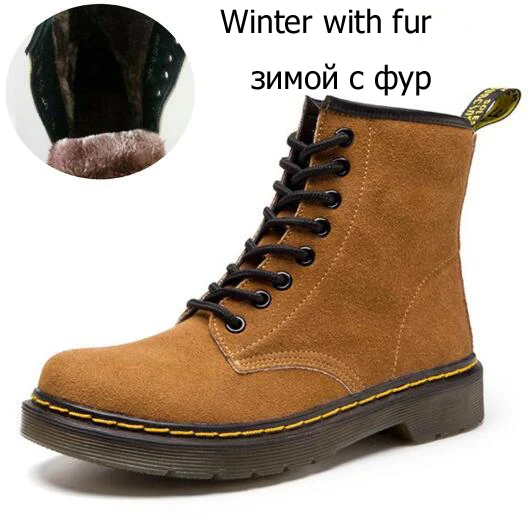 brown Plush lining Мужские ботинки ботильоны из коровьей замши Зимняя обувь мужская противоскользящая прокалывающая защитная обувь Большие размеры 35-46, унисекс - Цвет: brown Plush lining
