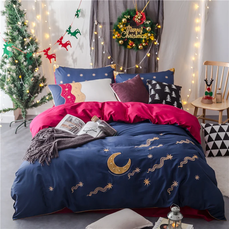 

4pcs Luxury Egypt cotton meteor shower Bedding set Applique Embroidery Duvet cover set Bedsheet Pillowcases Queen King size