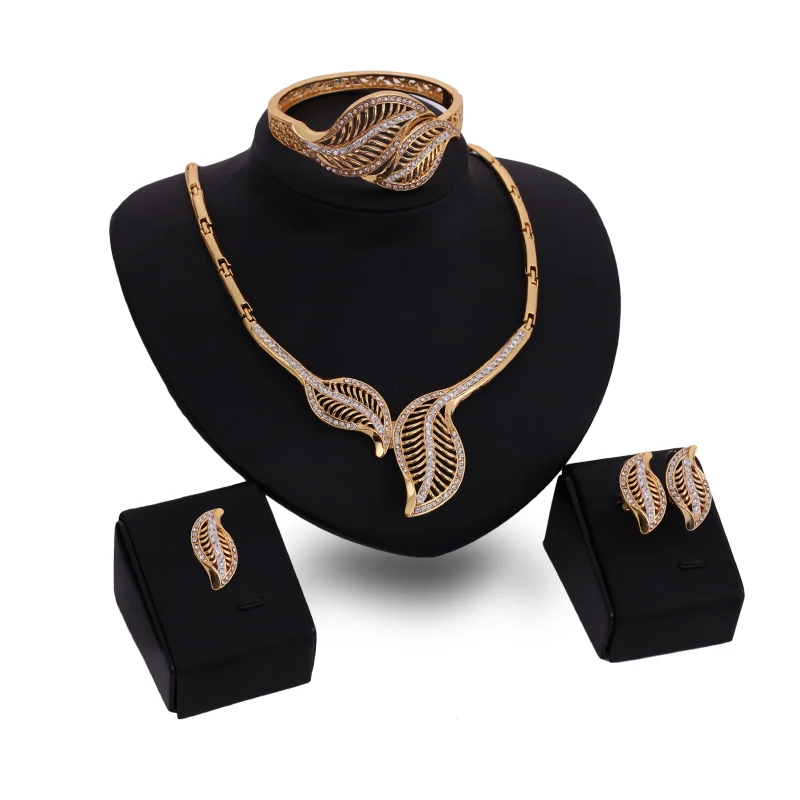 

FARLENA Jewelry Gold Color Hollow Leaves Necklace Earrings Bangle & Ring for Women African Dubai Bridal Jewelry sets