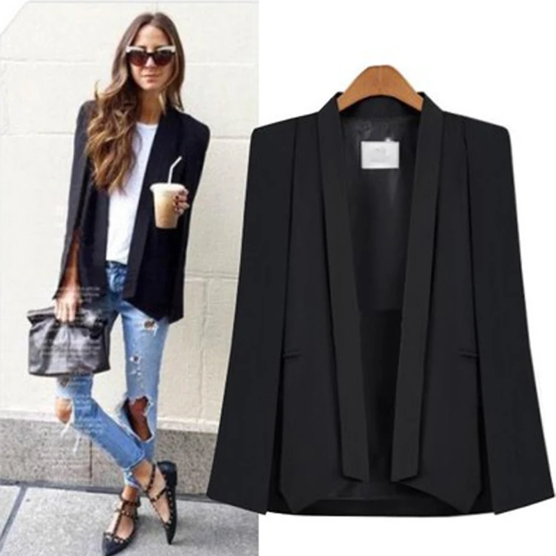 Повседневный однотонный пиджак с длинными рукавами отложным воротником белого и