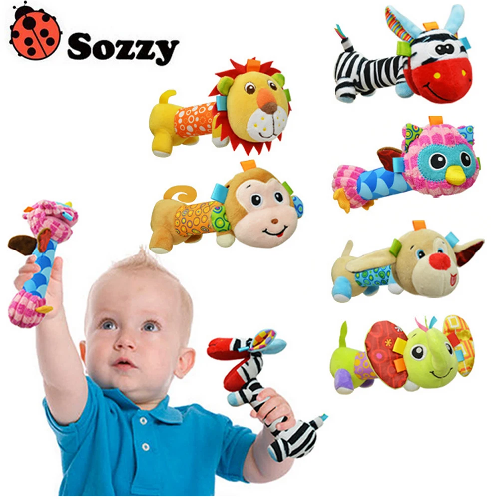

Sozzy Mirror Plush Handbells Toys Baby Rattles Cartoon Animal BB Toy Stuffed Infant Grasping Rattle Toddler Tinkle Hand Bell