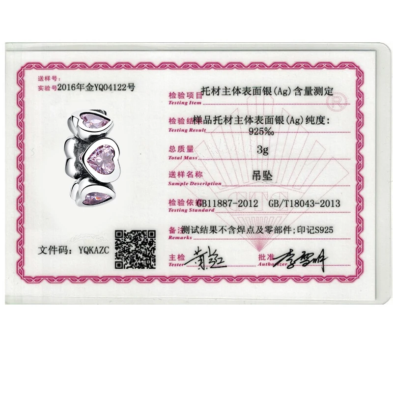 

ELESHE REAL 925 Sterling Silver FANCY PINK SPARKLING HEARTS SPACER CHARM Fit Charms Bracelet Women Fine Jewelry Making