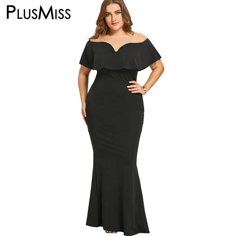 PlusMiss плюс размер 5XL гофрированное платье русалки с открытыми плечами облегающее