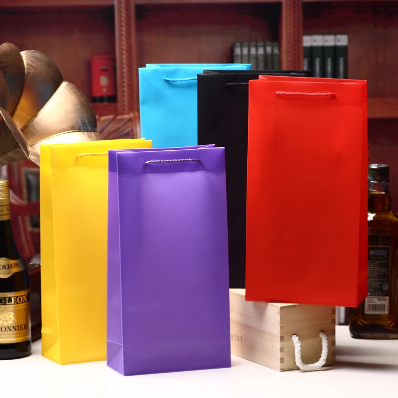 Solid Plastic Fabric Wine Packing Bags 12pcs 33x17x8cm gift wine bottle Xmas Gift Carrier black bungundy Green Purple