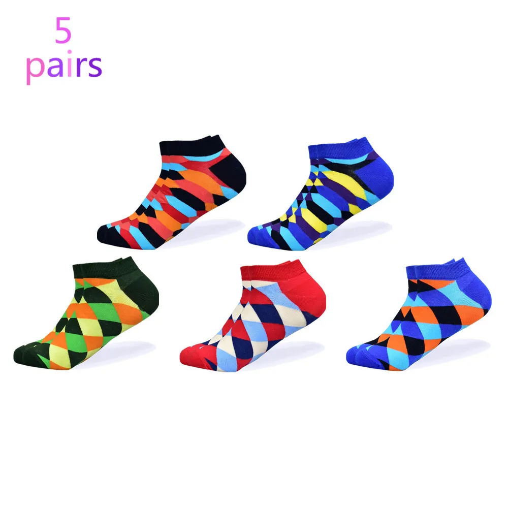 5 pairs of socks-4 Мужские носки, новейший дизайн, повседневные носки-башмачки, короткие, летние, дышащие, высокое качество, счастливые, цветные, хлопковые носки для мужчин - Цвет: 5 pairs of socks-4