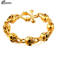 mens skeleton skull chain bracelet hiphop style yellow gold color top quality stainless steel 21cm 10mm punk bracelets h2111g