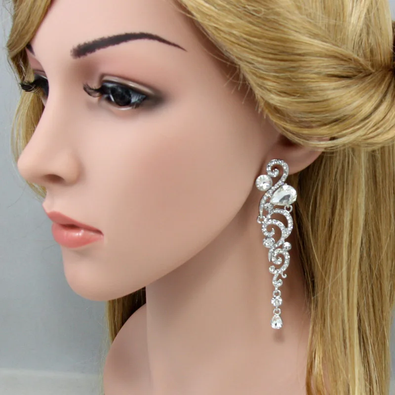 Роскошные Длинные свадебные серьги с кристаллами для женщин Серебряные капли