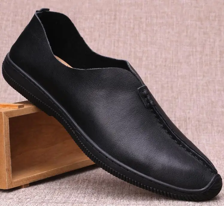 Мужские повседневные лоферы из мягкой кожи черные однотонные кожаные мокасины