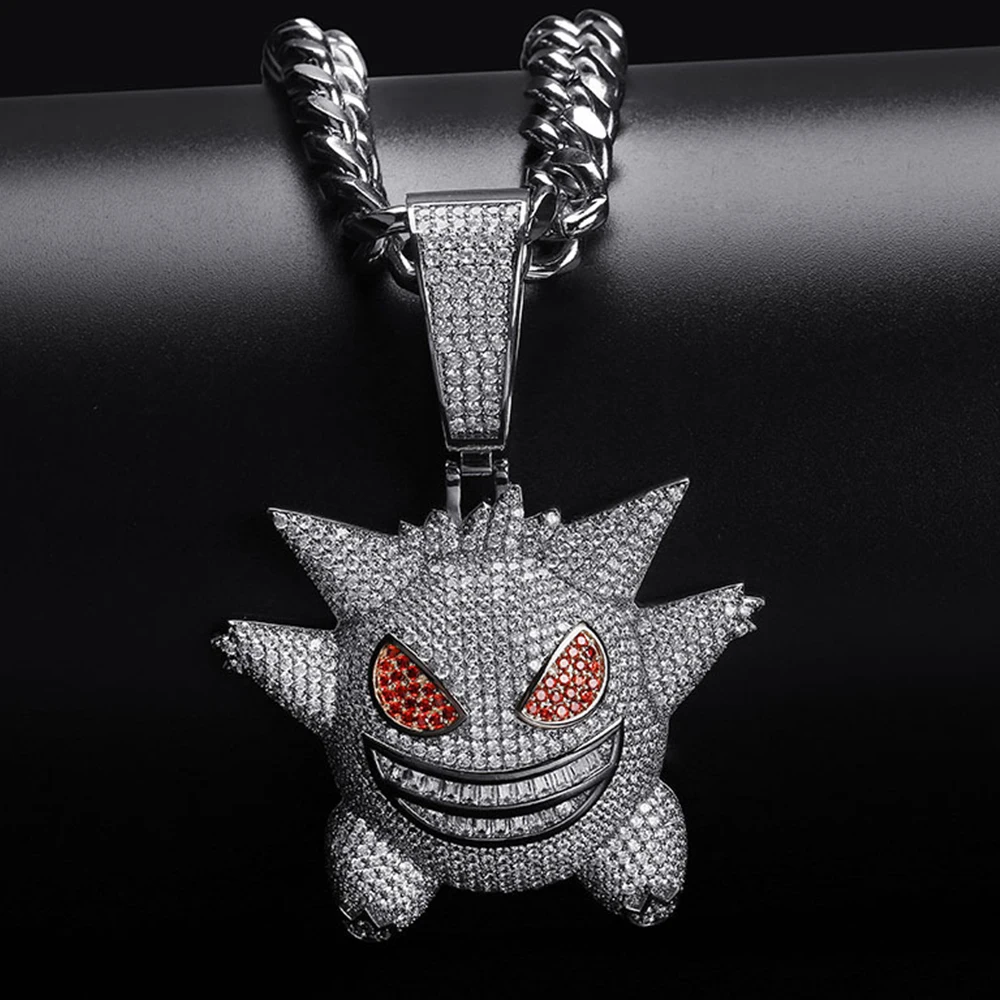 Новое Поступление Персонализированные большая маска покемона Gengar кулон ожерелье для мужчин хип хоп Bling Iced Out AAA CZ Циркон Rapper ювелирные изделия