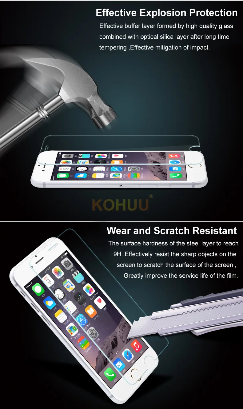 KOHUU 100 шт./лот для Apple IPhone X XS Max XR 6 6S Plus 7 защита экрана прозрачное закаленное стекло