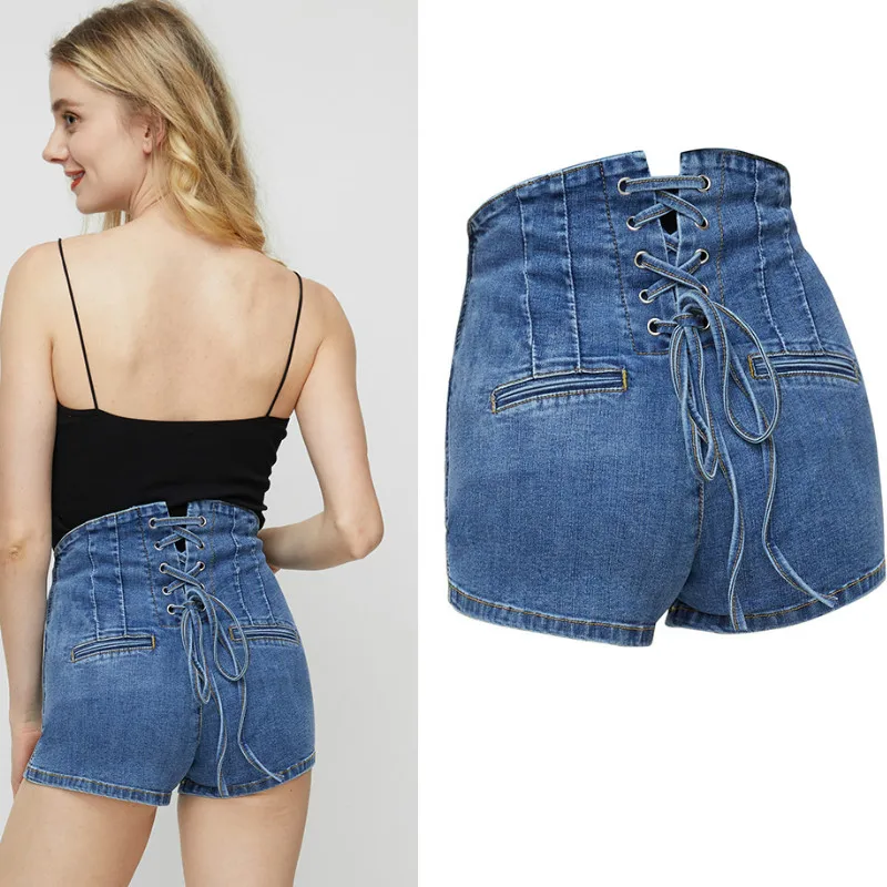 Сексуальные джинсовые шорты LOGAMI на шнуровке с завышенной талией женские