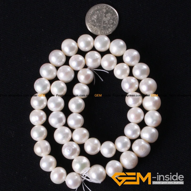 

Pearl: 9-10mm Round Genuine Cultured Pearl Beads DIY Loose Beads For Bracelet Or Necklace Making Strand 15" Wholesale !