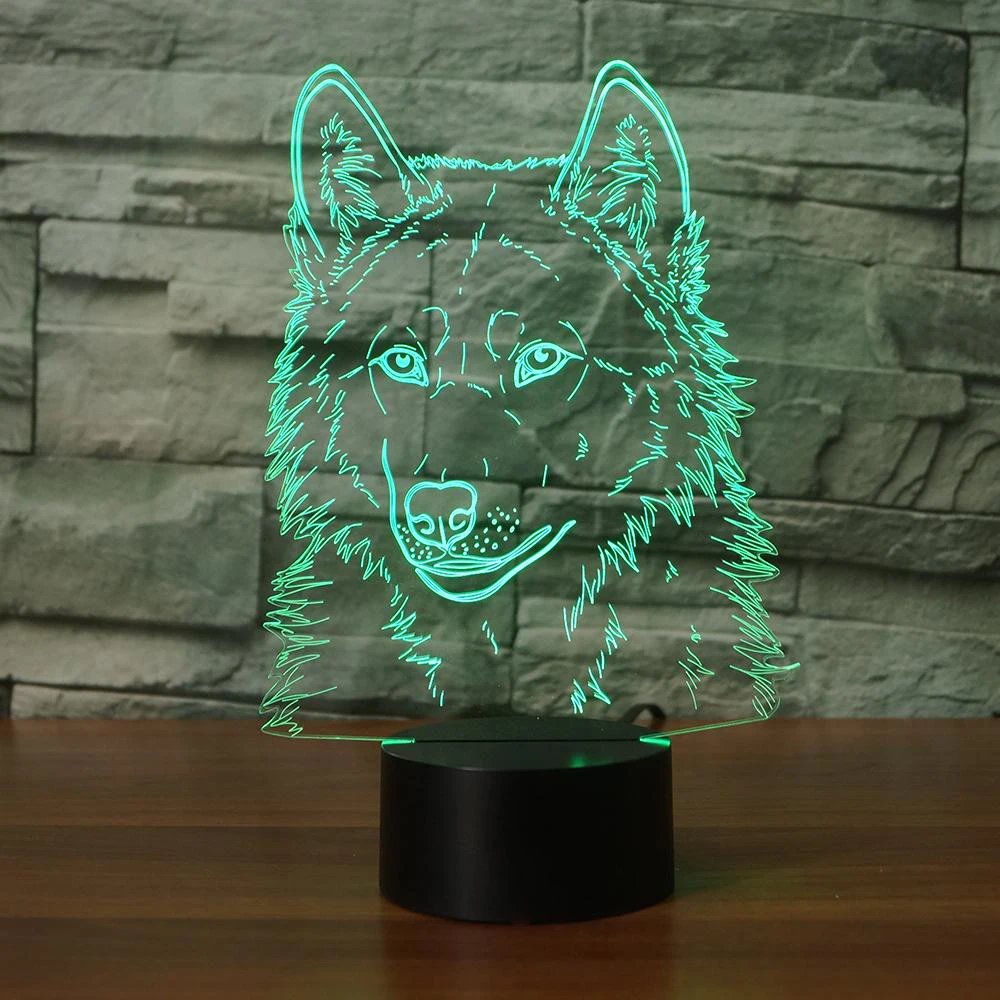 Волчья Голова 3D животное моделирование Настольный светильник светодиодный USB