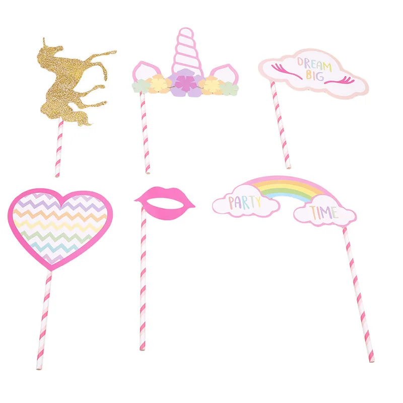 Единорог тема Photo Booth Реквизит Baby Shower для мальчиков и девочек день рождения радуга