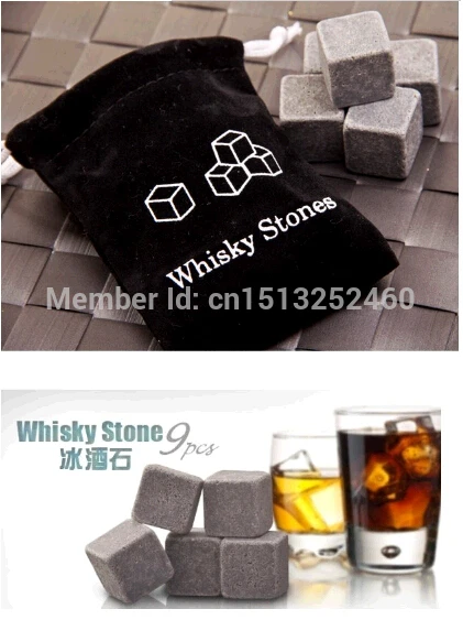 

New 9pcs/lot Whisky Ice Stones Drinks Cooler Cubes Beer Rocks Granite Pouch Drink Cooling Ice Melts Bar Coolers ZW26